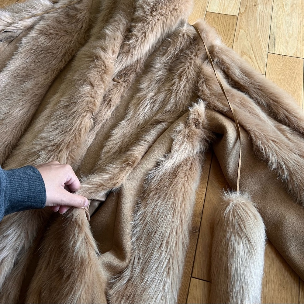 Malene Birger Kaliies Faux Fur Brown Coat Button Front Closure Tassels Sz Large - Picture 10 of 13